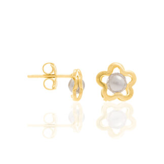 Brinco Folheado A Ouro Rommanel Flor Vazada Pérola 524524