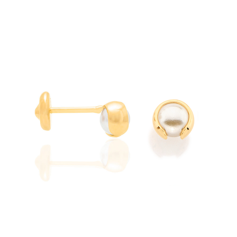 Brinco Rommanel 524690 Folheado Ouro Com Pérolas Sintéticas