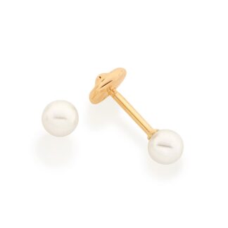 Brinco infantil solitário banhado a ouro 18k com pérolas 520190 Rommanel