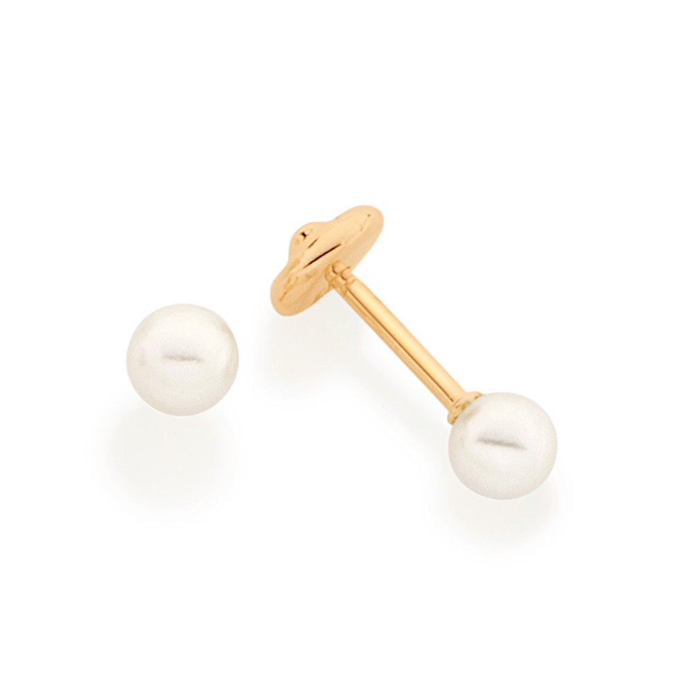 Brinco infantil solitário banhado a ouro 18k com pérolas 520190 Rommanel