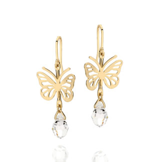 Brinco 524096 Banhado A Ouro 18k Borboleta Cristais Rommanel