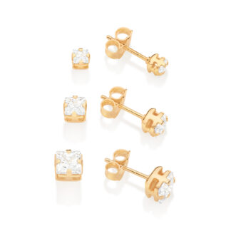 Kit Brinco Rommanel Folheado Ouro Solitário Zirconias 527039