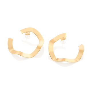 Brinco Meia Argola Ondulada Folheada A Ouro 18k Rommanel 527100