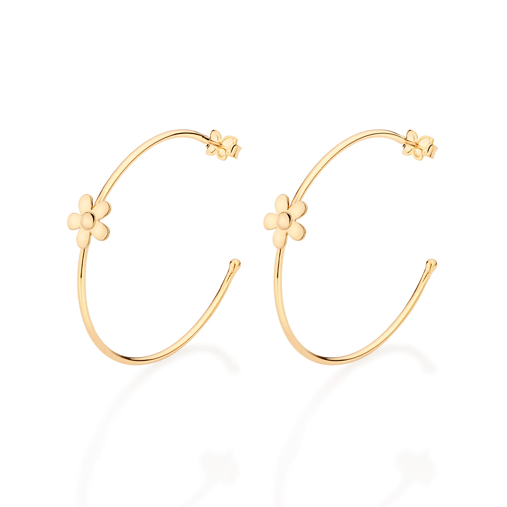 Brinco Meia Argola Flor Rommanel Folheado A Ouro18k 527107