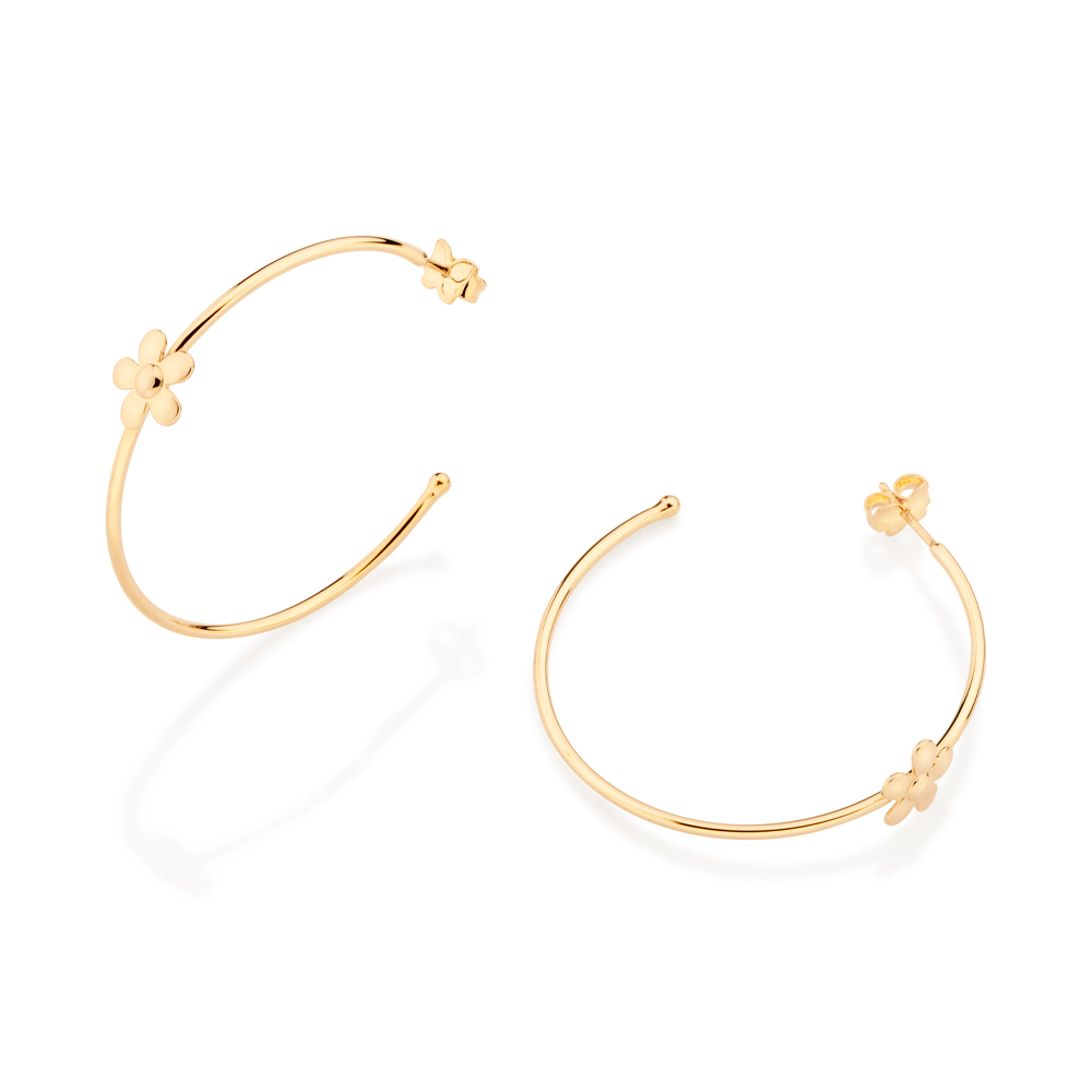 Brinco Meia Argola Flor Rommanel Folheado A Ouro18k 527107 - Imagem 2