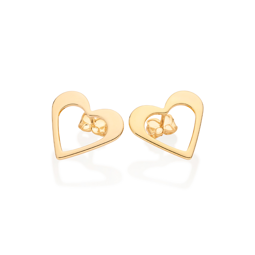 Brinco Rommanel Coração Vazado Folheado A Ouro 527285