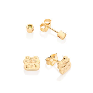 Kit brinco solitário e sapo banhado a ouro 18k com zircônias 527296 Rommanel