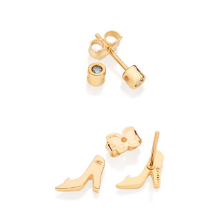 Kit brinco solitário e sapato cinderela com zircônias 527297 Rommanel