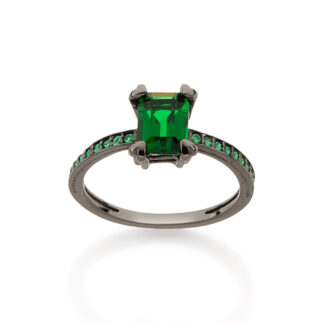 Anel Rommanel Ban. Rhodium Negro Zircônias E Cristal 410008