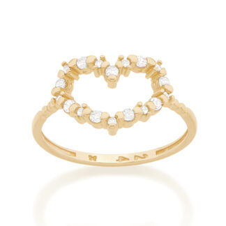 Anel Rommanel 512756 Coração Folhado A Ouro Com Zircônia