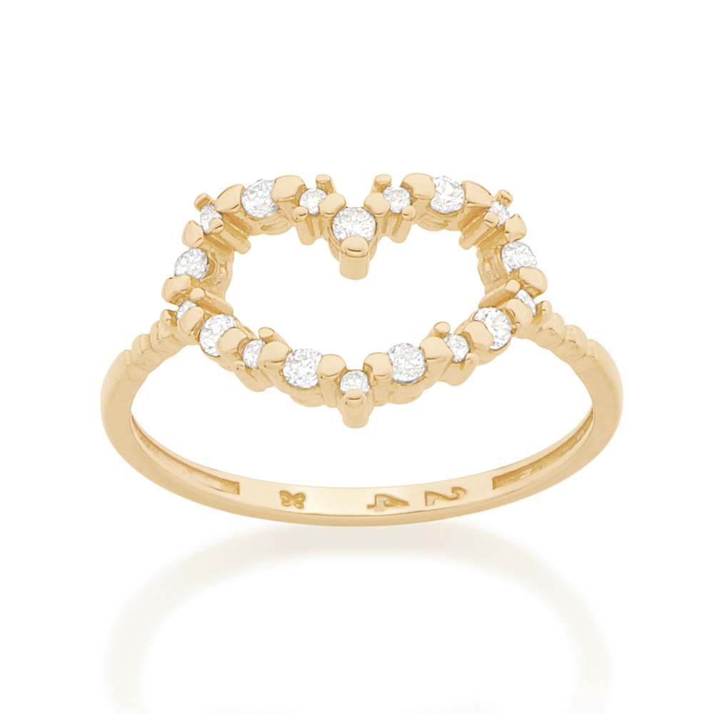 Anel Rommanel 512756 Coração Folhado A Ouro Com Zircônia