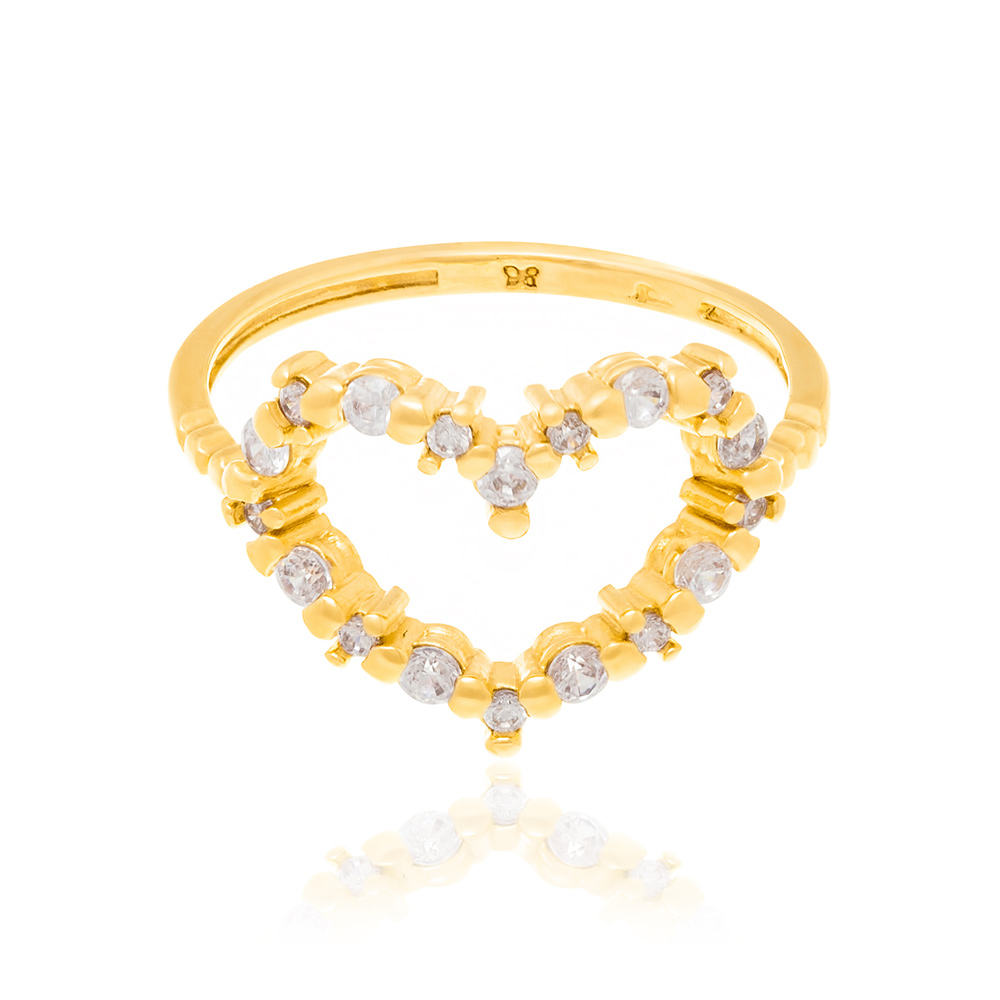 Anel Rommanel 512756 Coração Folhado A Ouro Com Zircônia - Imagem 2