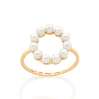 Anel banhado a ouro 18k com pérolas sintéticas 512780 Rommanel