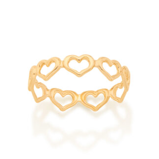 Anel Com Aro De Corações Banhado A Ouro Rommanel 512867