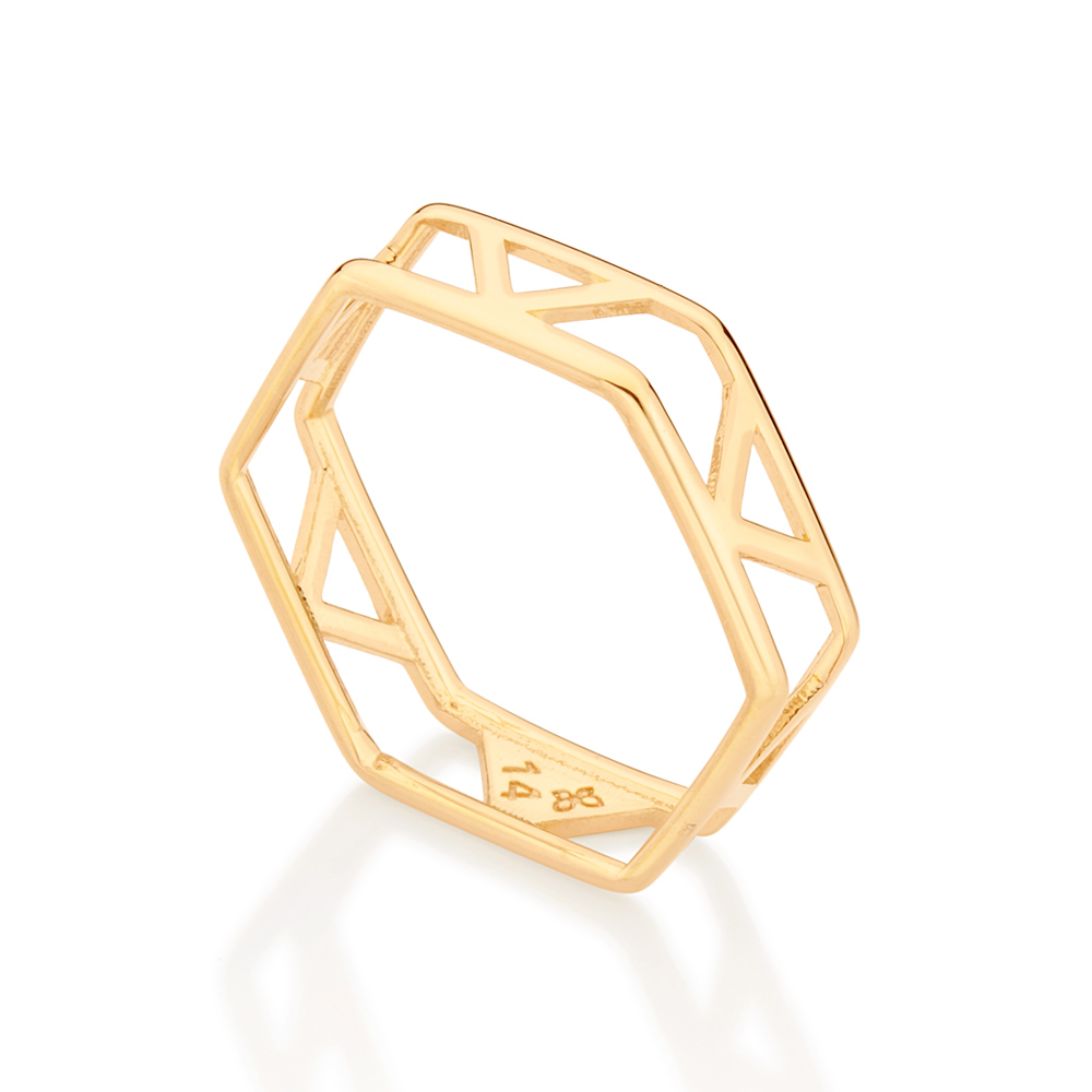 Anel geométrico banhado a ouro 18k 513228 Rommanel - Imagem 2