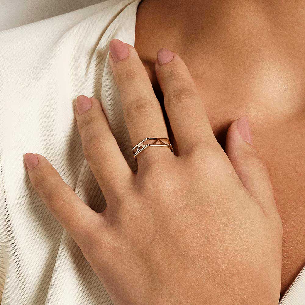 Anel geométrico banhado a ouro 18k 513228 Rommanel - Imagem 4