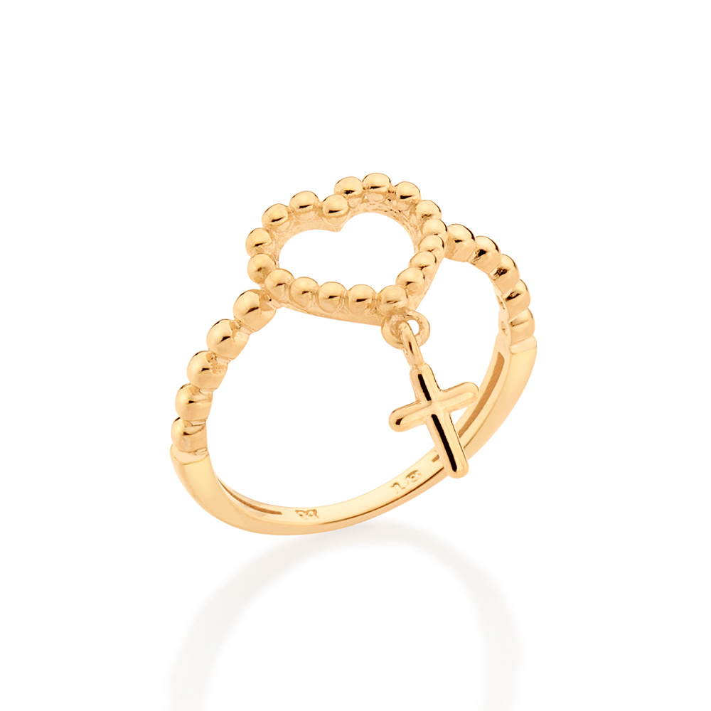 Anel Skinny Coração Com Cruz Folheado A Ouro Rommanel 513305 - Imagem 2