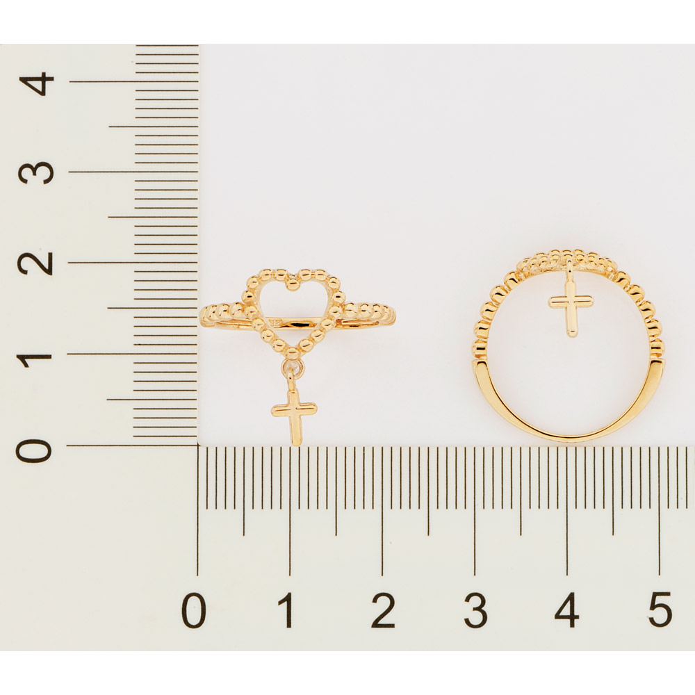 Anel Skinny Coração Com Cruz Folheado A Ouro Rommanel 513305 - Imagem 3