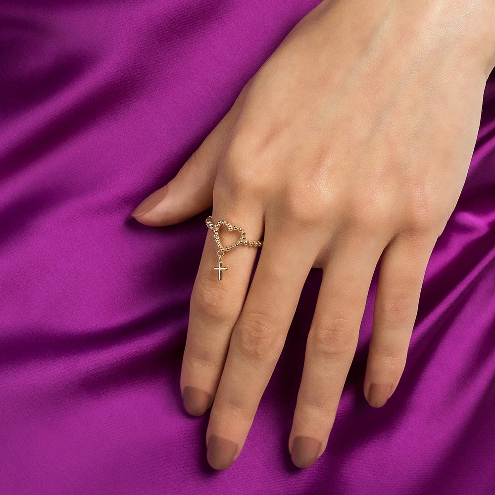 Anel Skinny Coração Com Cruz Folheado A Ouro Rommanel 513305 - Imagem 4