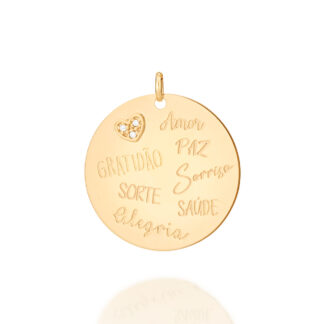 Pingente Medalha Folheada A Ouro Zircônias Rommanel 542355