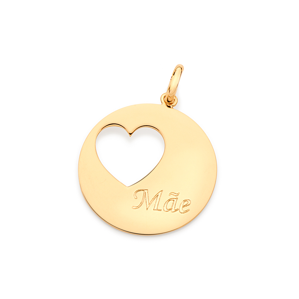 Pingente Medalha Escrito Mãe Coração Vazado Rommanel 542602