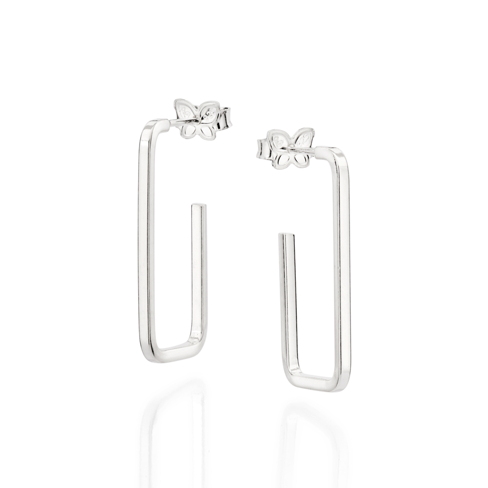 Brinco meia argola retangular de prata 925 820142 Rommanel
