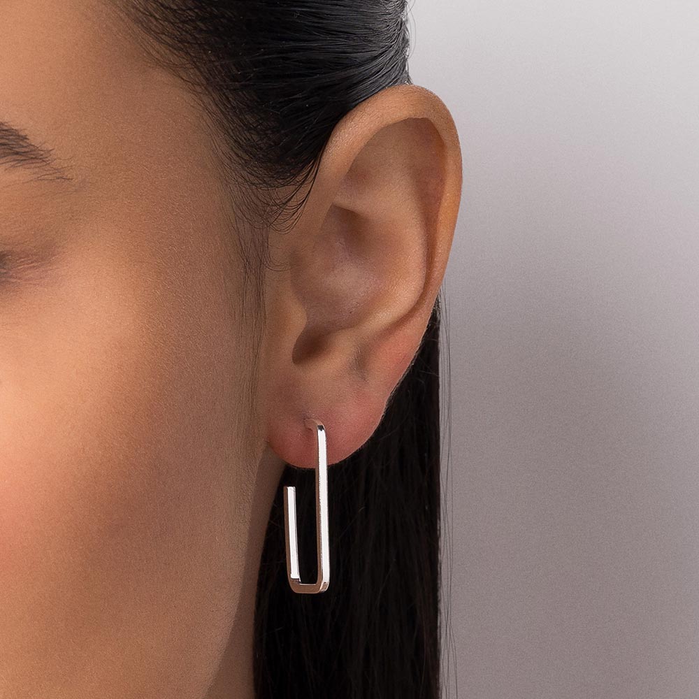 Brinco meia argola retangular de prata 925 820142 Rommanel - Imagem 4