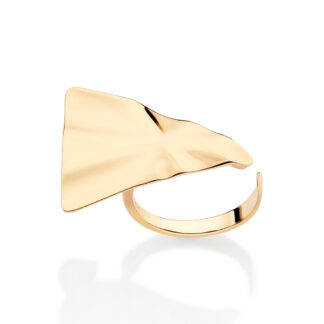 Maxi anel ajustável triangular com textura ondulada banhado a ouro 18k Rommanel 513542