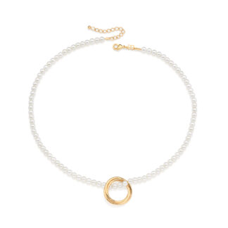 Gargantilha Rommanel Fol Ouro Pérolas Com Círculos 532426