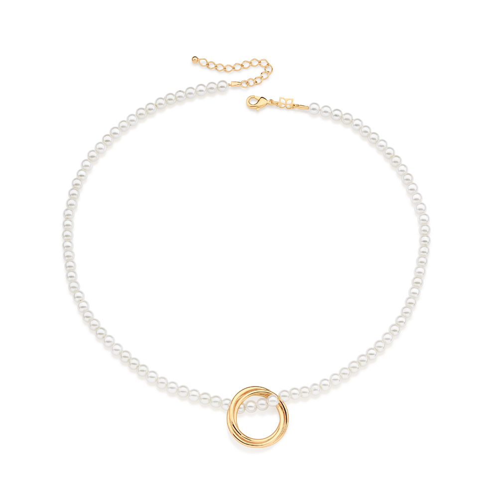 Gargantilha Rommanel Fol Ouro Pérolas Com Círculos 532426