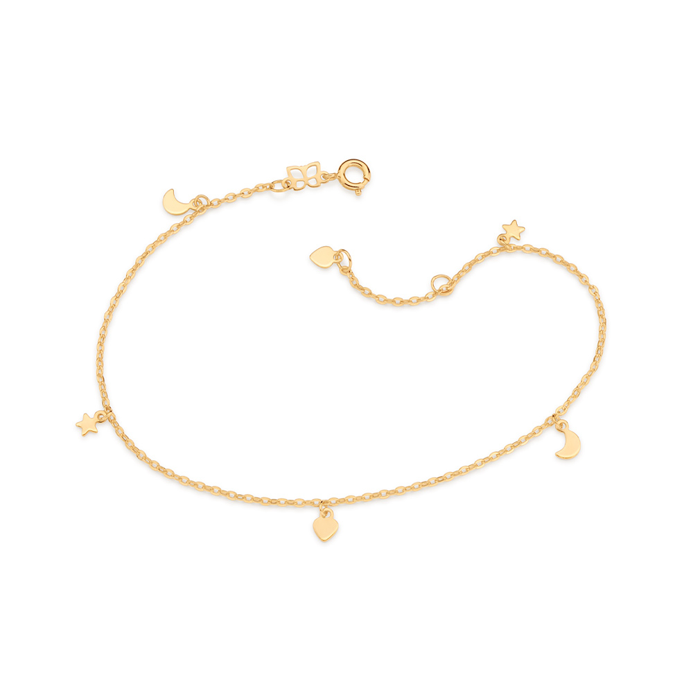 Tornozeleira Rommanel 550588 Berloque Coração Estrela E Lua