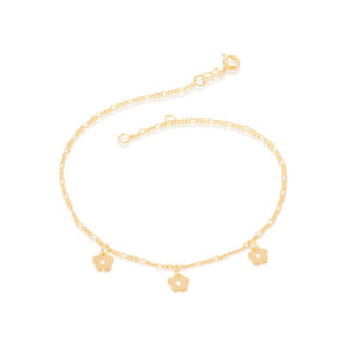 Tornozeleira Rommanel Folheada A Ouro Com Flores 550623