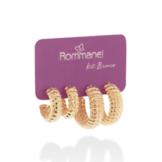 Kit Brinco 527410 Meia Argola Texturizado banhado a ouro 18k Rommanel