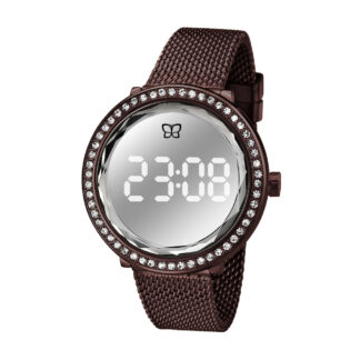 Relógio Digital Led Marrom Com Cristais 650015 Rommanel