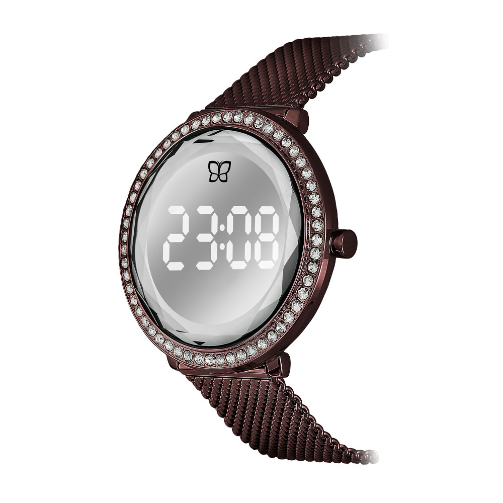 Relógio Digital Led Marrom Com Cristais 650015 Rommanel - Imagem 2