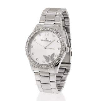 Relógio Analógico Social Prata Com Borboleta 650020 Rommanel