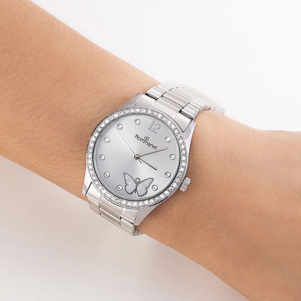 Relógio Analógico Social Prata Com Borboleta 650020 Rommanel - Imagem 2