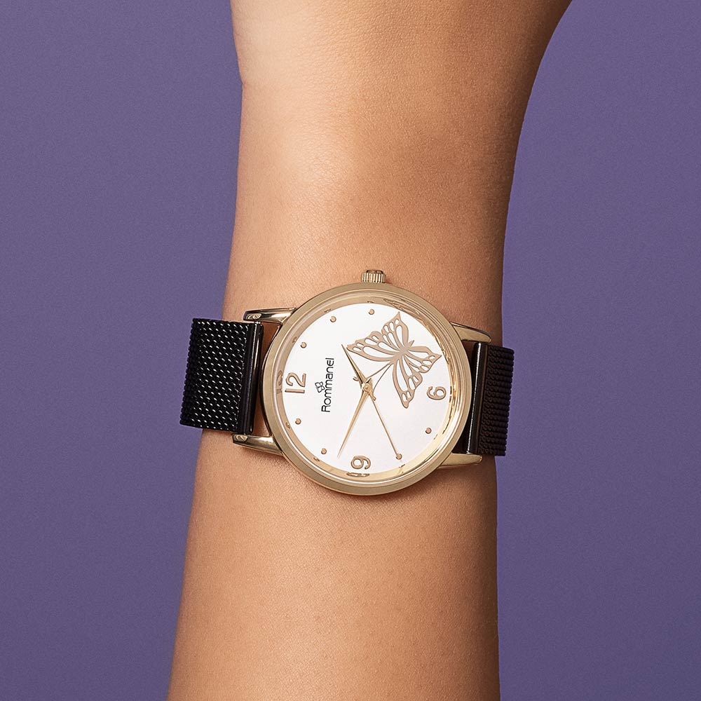 Relógio Análogico Social Preto Com Dourado 650026 - Rommanel - Imagem 3