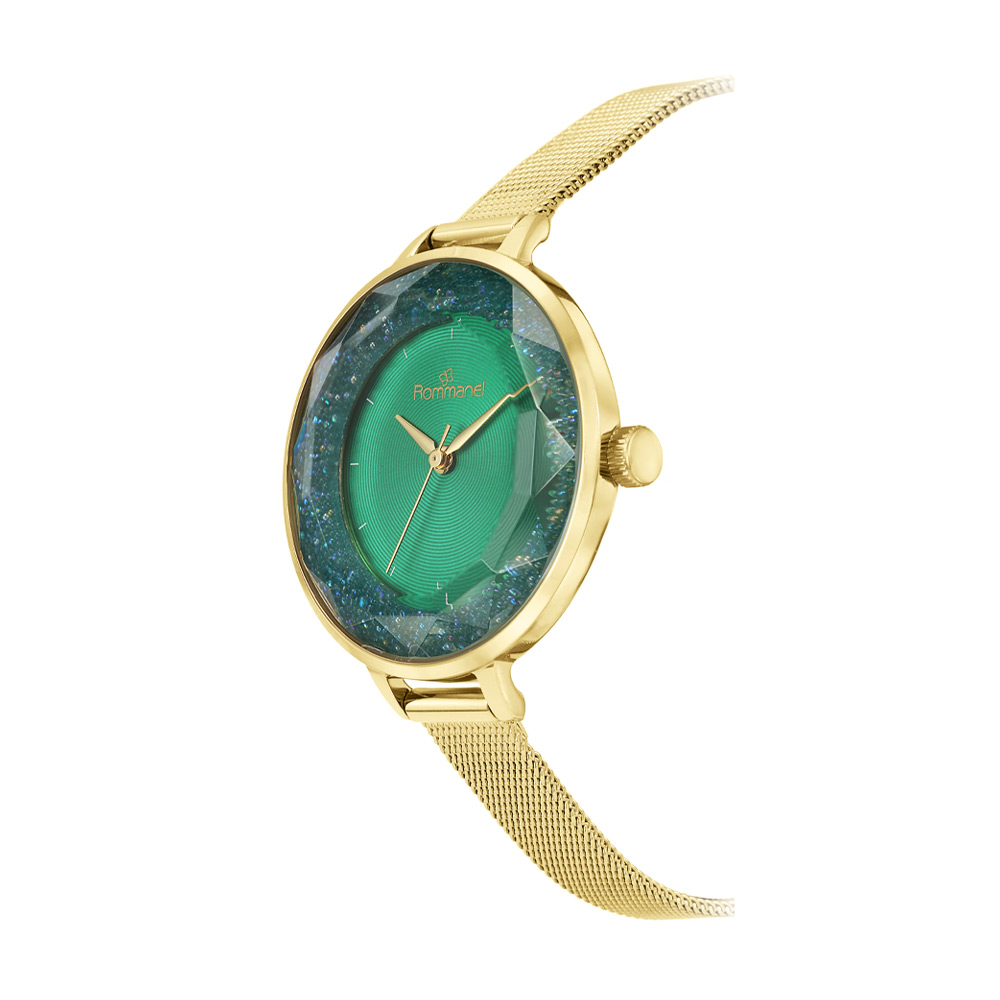 Relógio Analógico Social Dourado Com Mostrador Verde 650049 Rommanel - Imagem 2