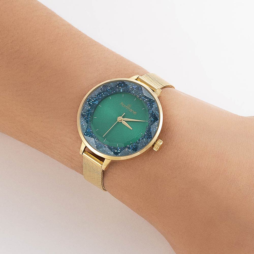 Relógio Analógico Social Dourado Com Mostrador Verde 650049 Rommanel - Imagem 3