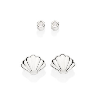 Kit brinco 820163 solitário e concha de prata 925 com zircônias Rommanel