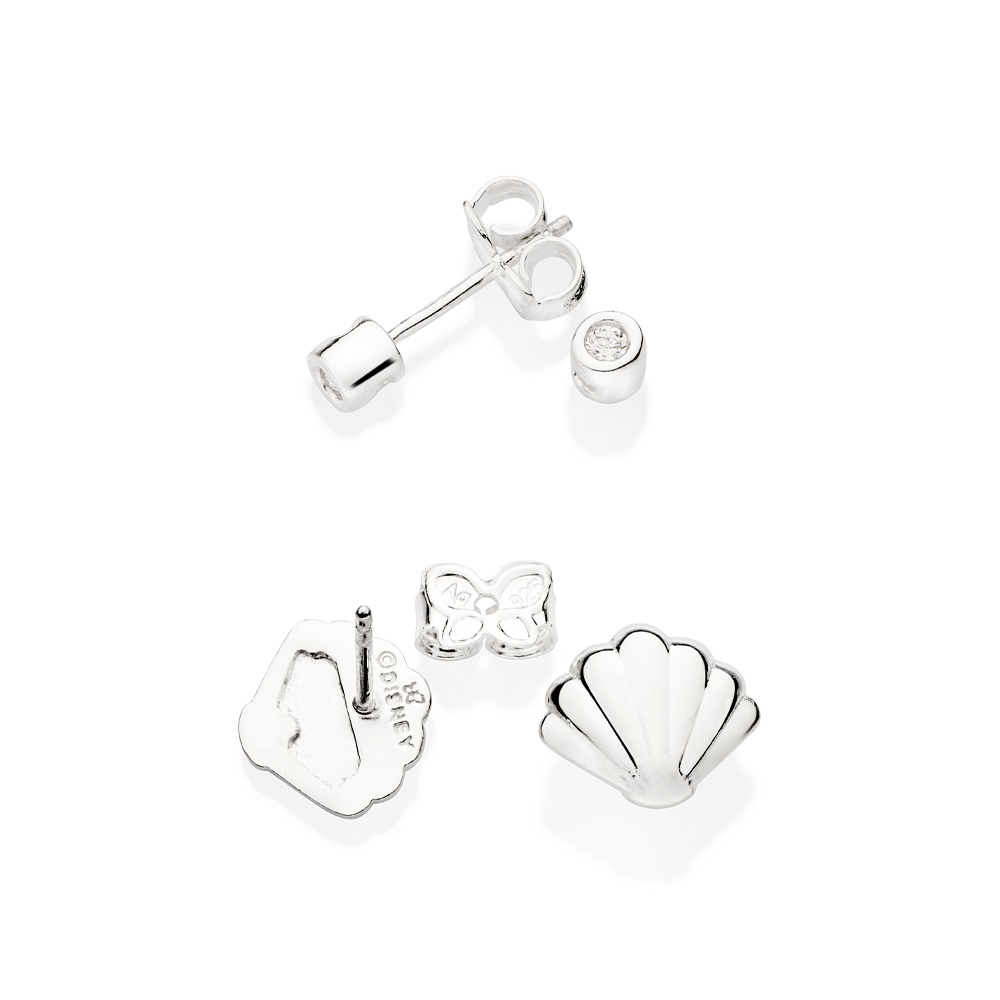 Kit brinco 820163 solitário e concha de prata 925 com zircônias Rommanel - Imagem 2