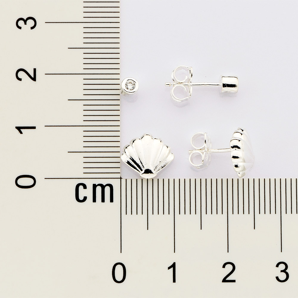 Kit brinco 820163 solitário e concha de prata 925 com zircônias Rommanel - Imagem 3