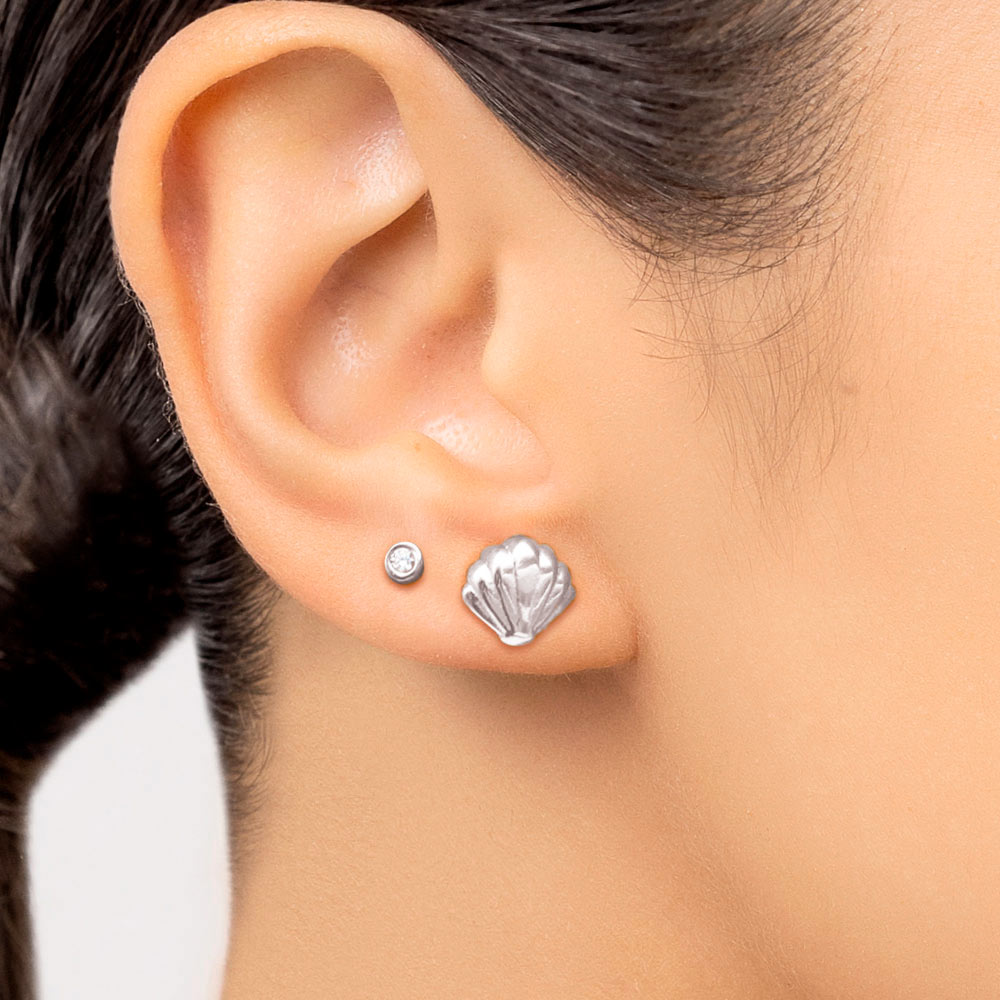 Kit brinco 820163 solitário e concha de prata 925 com zircônias Rommanel - Imagem 4