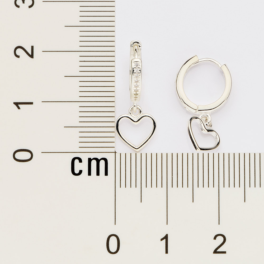 Brinco 820165 Argola com Coração Pendurado de Prata 925 com zircônias Rommanel - Imagem 3