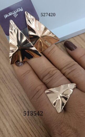 Conjunto Rommanel Anel Ajustável 513542+Maxi BrincoTriangular 527420