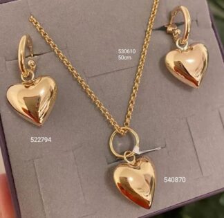 Conjunto Rommanel Coração Liso Brinco+Pingente+Cordão 522794/530610/540870