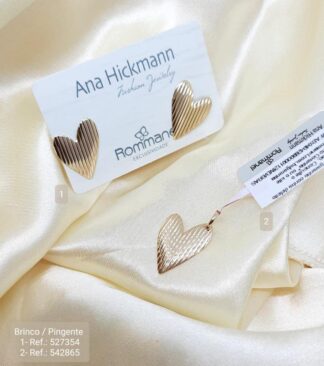 Conjunto Rommanel Brinco+Pingente Coração Com Frisos em Alto Relevo 527354/542865