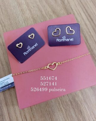Conjunto Rommanel 2 Brincos Coração 527141/526499 + 1 Pulseira 551674