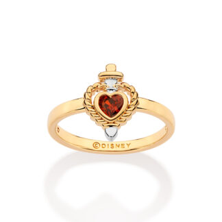 Anel skinny adaga e coração banhado a ouro 18k com zircônia e aplicação de rhodium